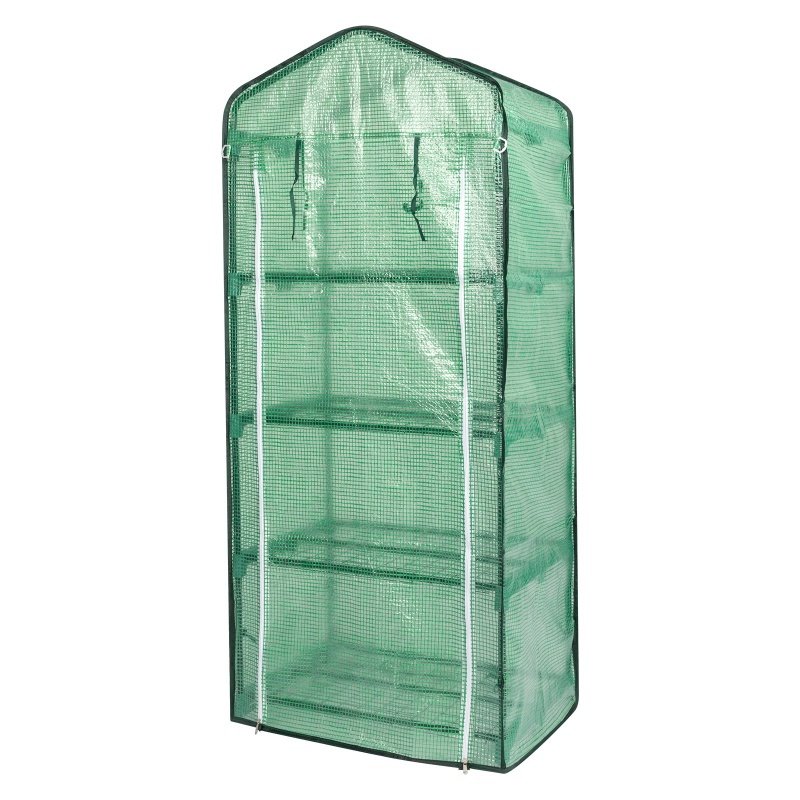 69x49x160cm PE Fabric Flower Room, Black Iron Pipe Pointed Mini Strip, 4-layer Grid Flower Rack With Zipper Roll Door - Image 6