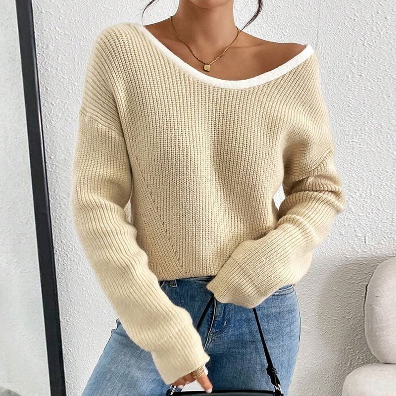 Women's Bow Sweater Long Sleeve Top, Open Back Crew Neck Split Pullover, Fall Trendy Going Out Sweater - Image 9