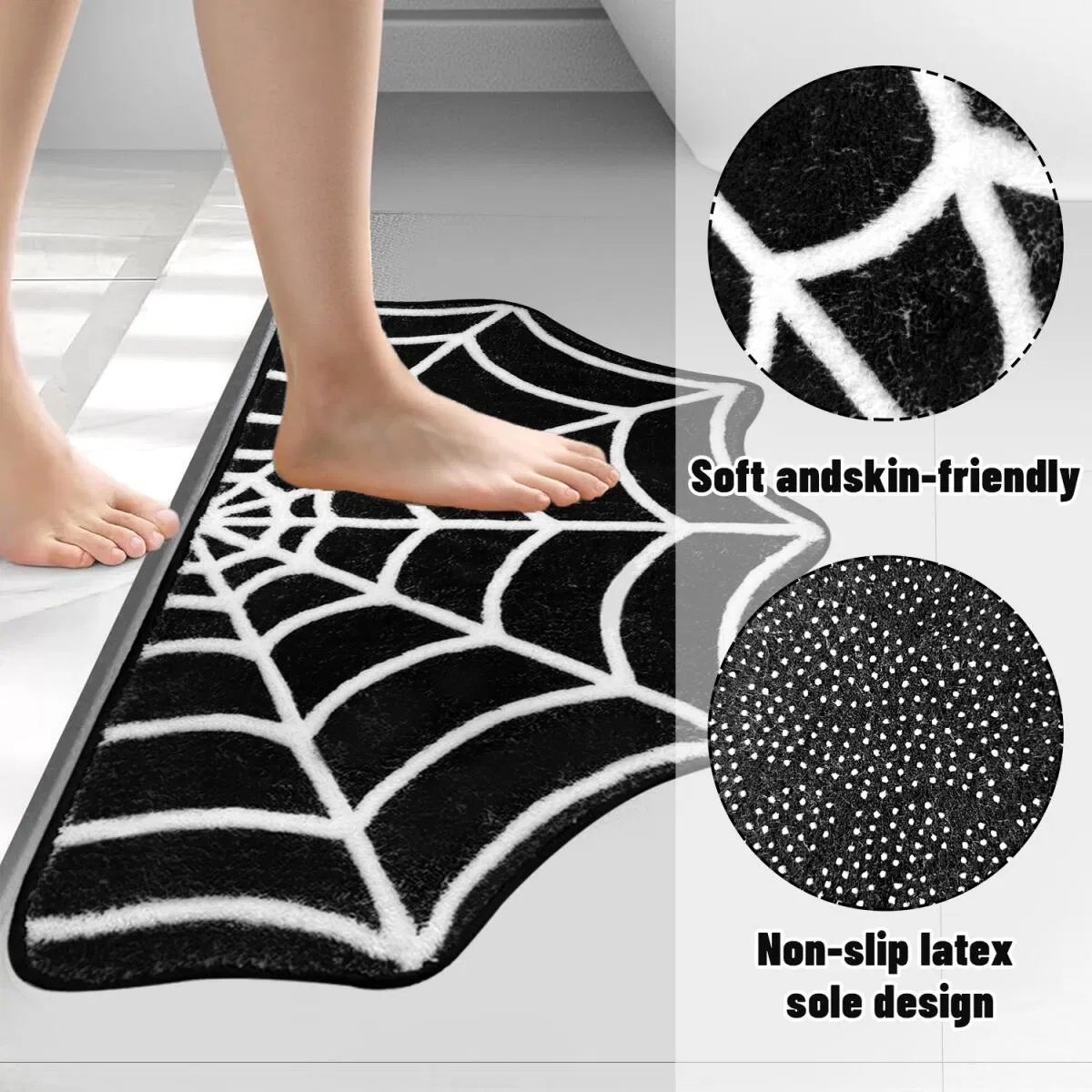 Spider Web Bath Mat 19.7 X 31.5 In Large Spider Web Rugs For Bedroom Gothic Home Decor Witchy Horror Goth Room Rugs Machine Washable Non-Slip Area Rugs For Front Door Kitchen - Image 4