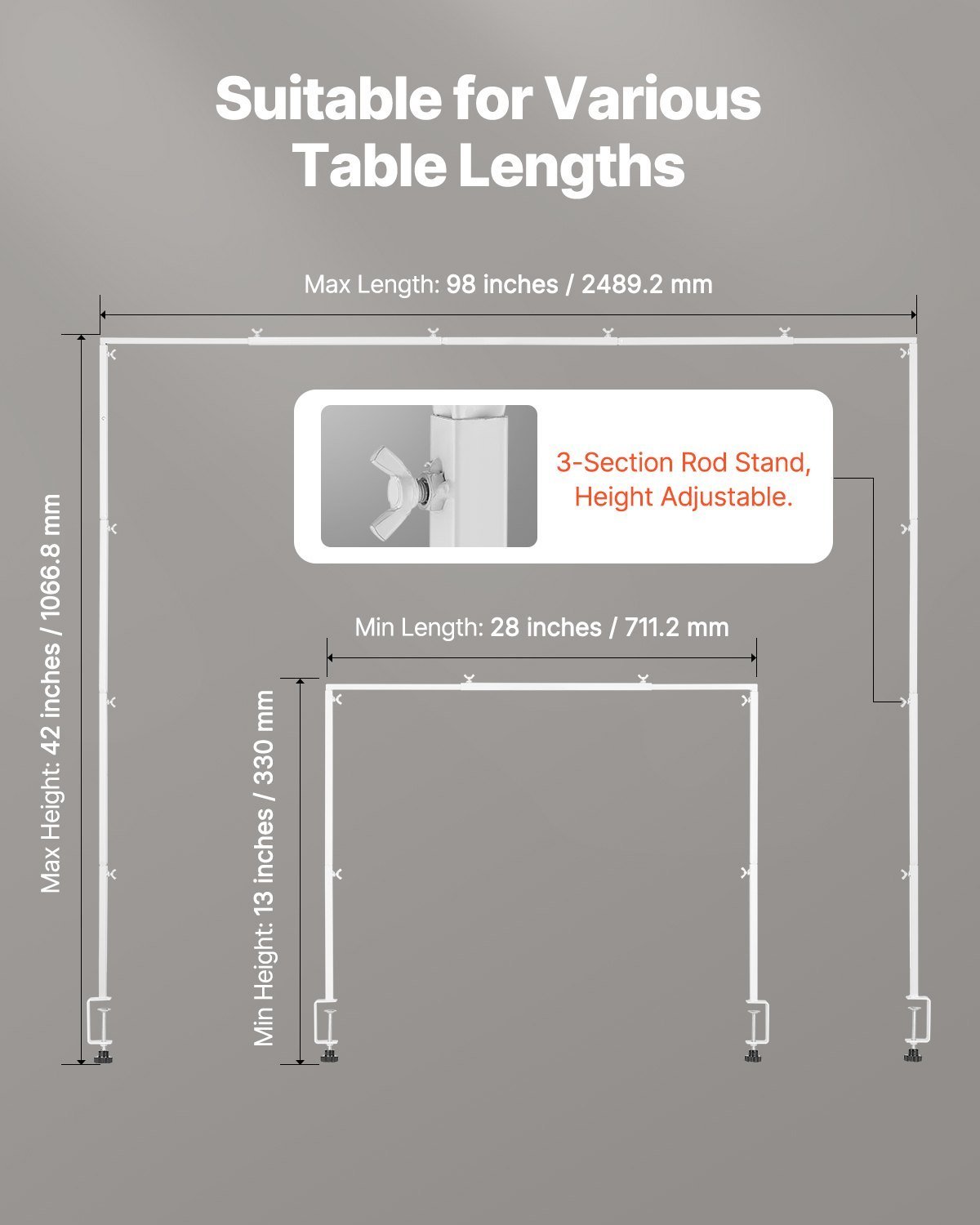 Over The Table Rod Stand With Clamps 28-98 In Length Adjustable Metal Party - Image 3