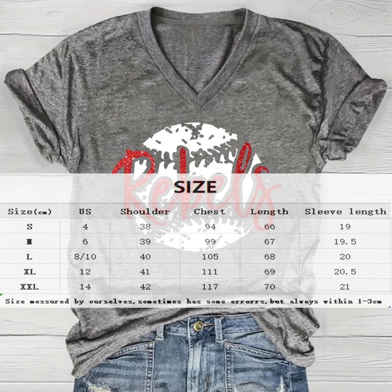 Women's V-Neck Baseball & 'REBEL' Print Tee - Edgy Summer Top - Image 4