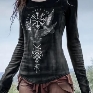 Vintage Tribal Bird Viking Ethnic Pattern Long Sleeve T-Shirt