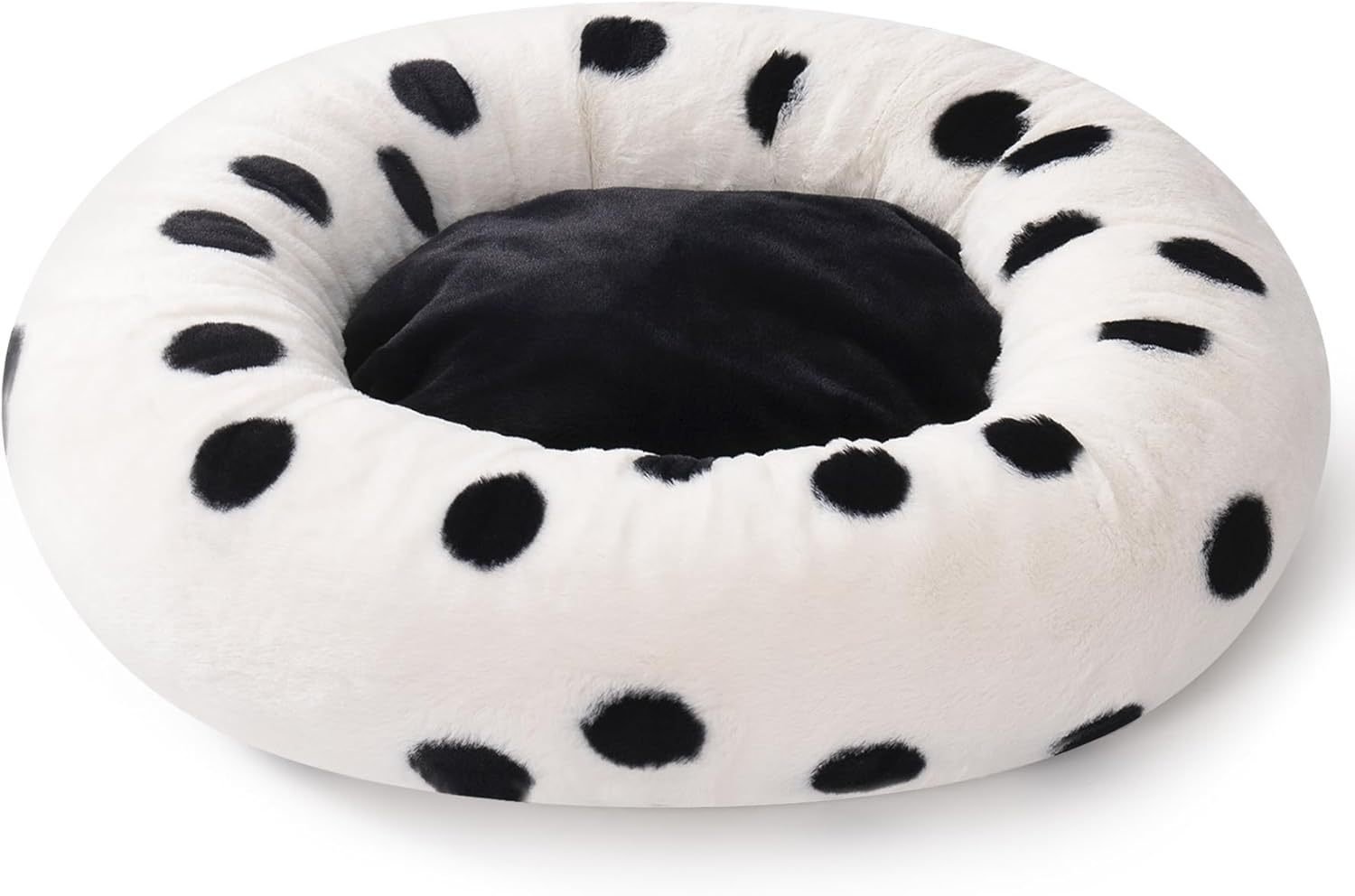 MEWOOFUN Donut Cat Bed For Indoor Cats - 23 Inch Round Washable Pet Bed With Non-Slip Bottom, Plush Fluffy Small Dog Bed For Puppies & Kittens, Black Dot - Image 4