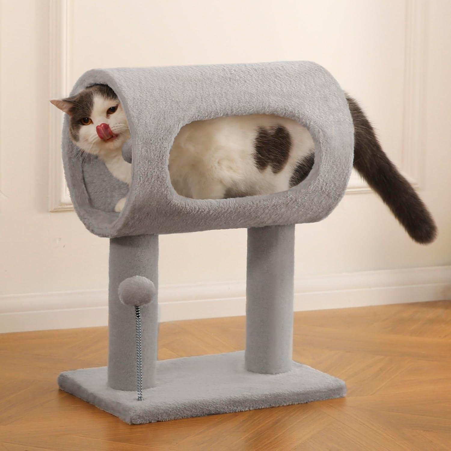 Gray Indoor Cat Tree With Hanging Ball 20.5Cat Tree With Tunnel Bed And Scratching Post Cat Tower - Image 10