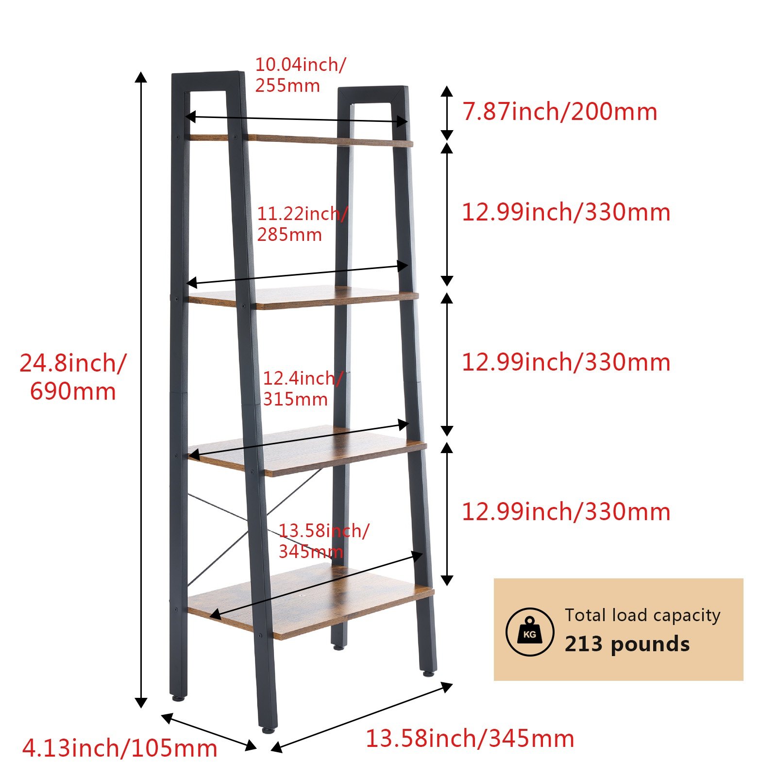 4-Tier Ladder Shelf, Bookcase Storage & Display Shelf - Image 3