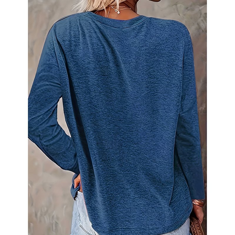 Women's Heart & Dog Paw Print T-shirt, Cute Crew Neck Long Sleeve Top For Spring & Fall - Image 5