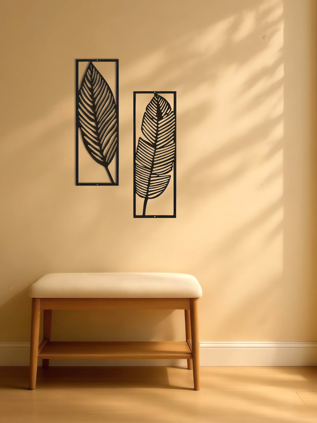 2-Pack Handmade Iron Leaf Wall Art - Rustic Nature-Inspired Home Decor - Image 3