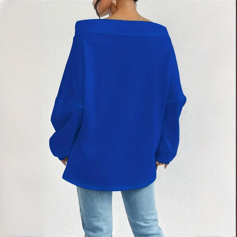 Plus Size Women's Solid Color Off-Shoulder Long Sleeve Pullover With Drawstring - Casual Ribbed Detail Top For Spring&Fall - Image 9
