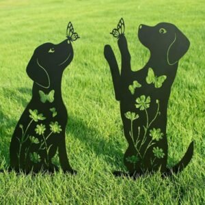 2pcs Metal Dog Garden Decor, Adorable Puppy Silhouette Stakes. These Decorative Outdoor Yard Art Pieces, Ideal For Dog Lovers, Make Charming Garden Decorations And Outdoor Statues, Adding A Touch Of W