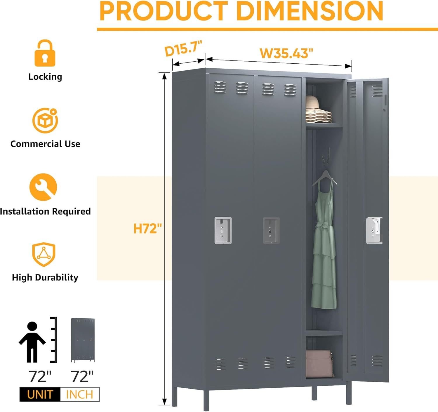 15 Doors Metal Lockers For Employees For Offices School Gyms Home,Assembly Required,Dark Gray - Image 6