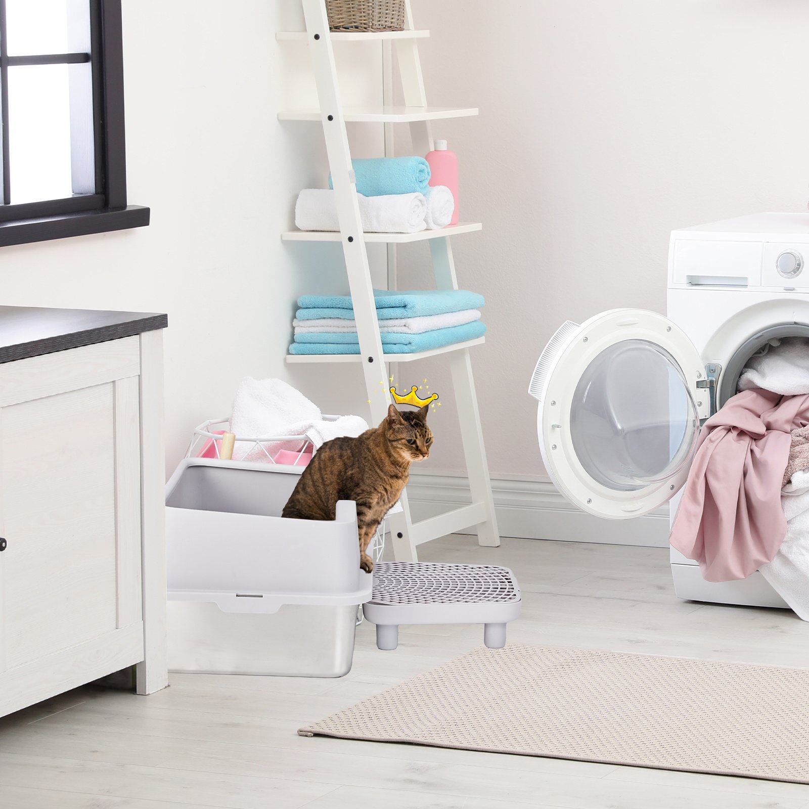 Stainless Steel Cat Litter Box With Lid, Extra Large Litter Pan With High Sides For Big Cats, Kitty Litter Box With Pedal Filter And Scoop, No Odor, Non-Sticky, Anti-Leakage, Easy Cleaning, Gray - Image 4