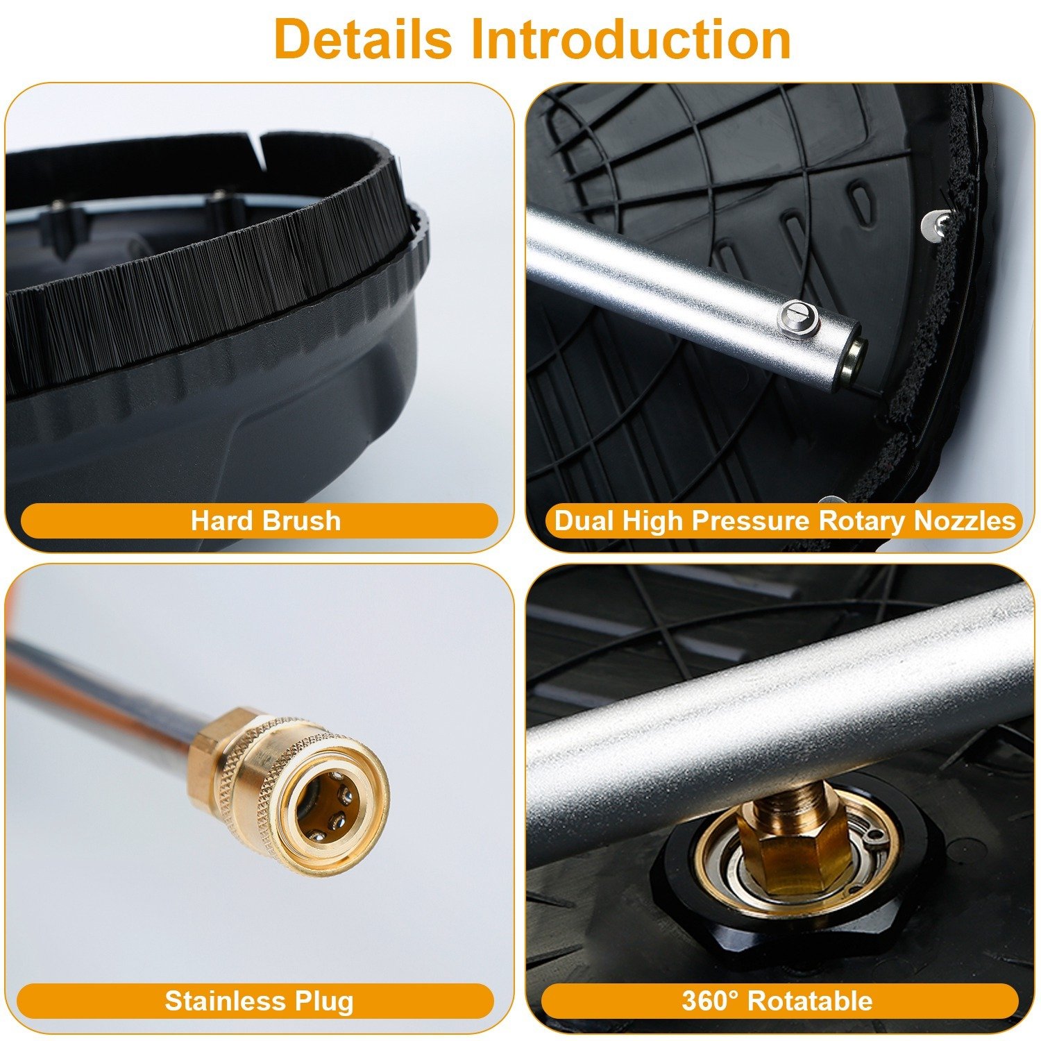 1 Set 15in High Pressure Flat Surface Cleaner 4000PSI Disc Power Washer Broom With 2 Washer Extension Wands 2Pc Replacement Nozzles - Image 4