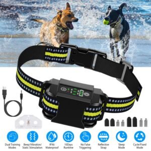 Dog Bark Collar Rechargeable Waterproof Beep Vibration Static Stimulation Bark Stopper Automatic Identification Collar With 6 Intensity Dual Modes