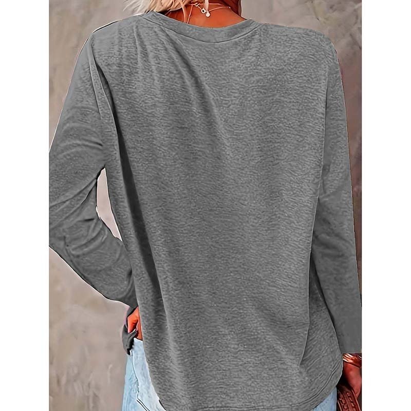 Women's Heart & Dog Paw Print T-shirt, Cute Crew Neck Long Sleeve Top For Spring & Fall - Image 8