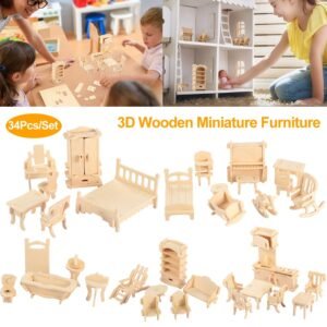 3D Wooden Miniature Furniture Set