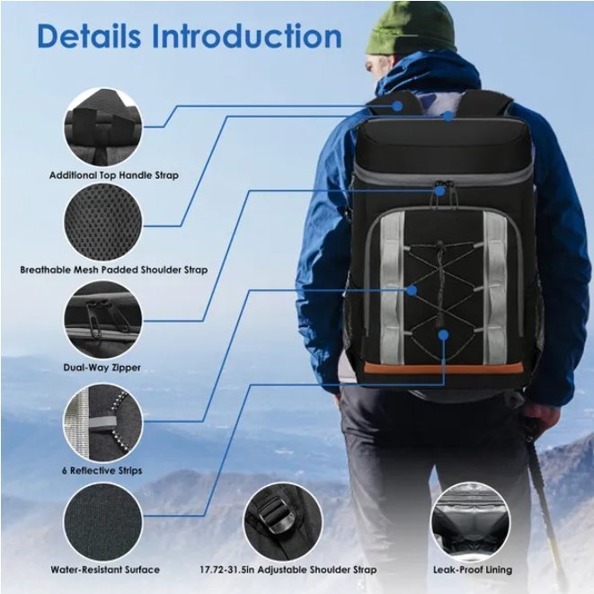 1Pc Cooler Backpack 36 Can Leakproof Insulated Cooler Backpack - Image 3