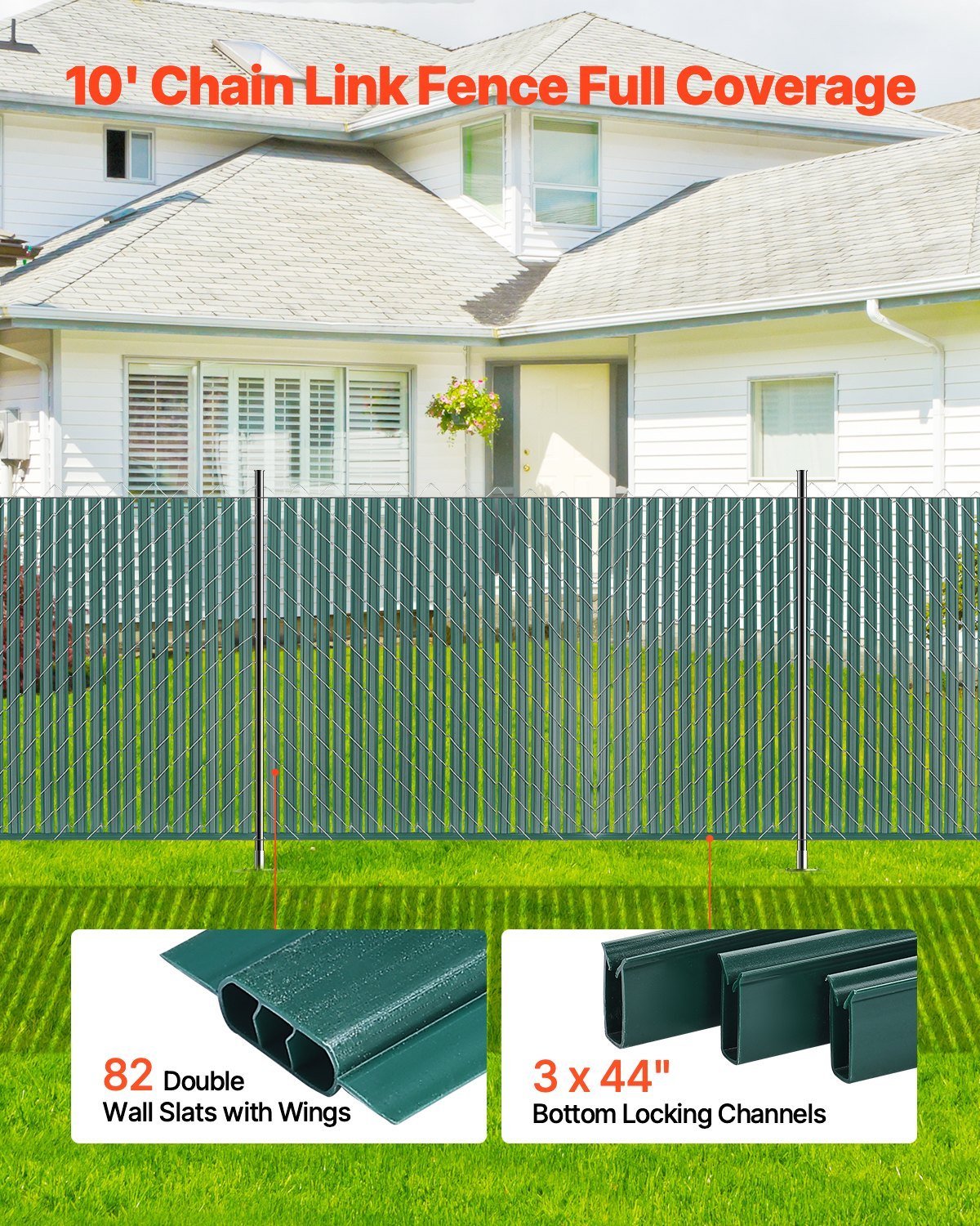 Chain Link Fence Privacy Slats Double-Wall With Wings For 4' High Fence Green - Image 5