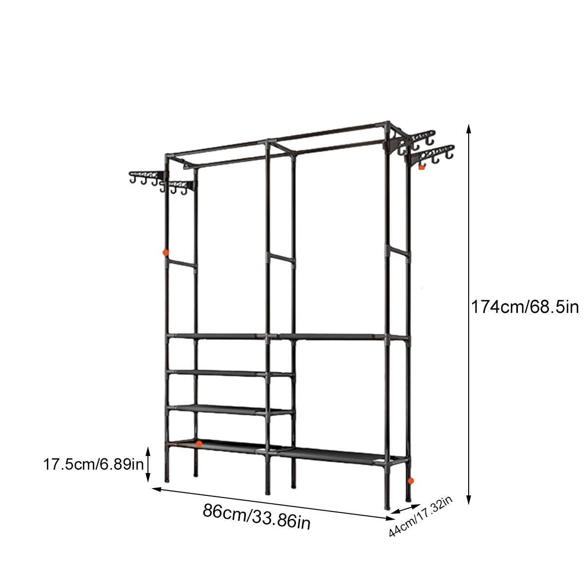 Heavy Duty Clothes Rack Double Rods Clothing Racks For Hanging Clothes White Black Multi-functional Garment Racks With 4 Tiers Closet Shelves And Rotatable - Image 4