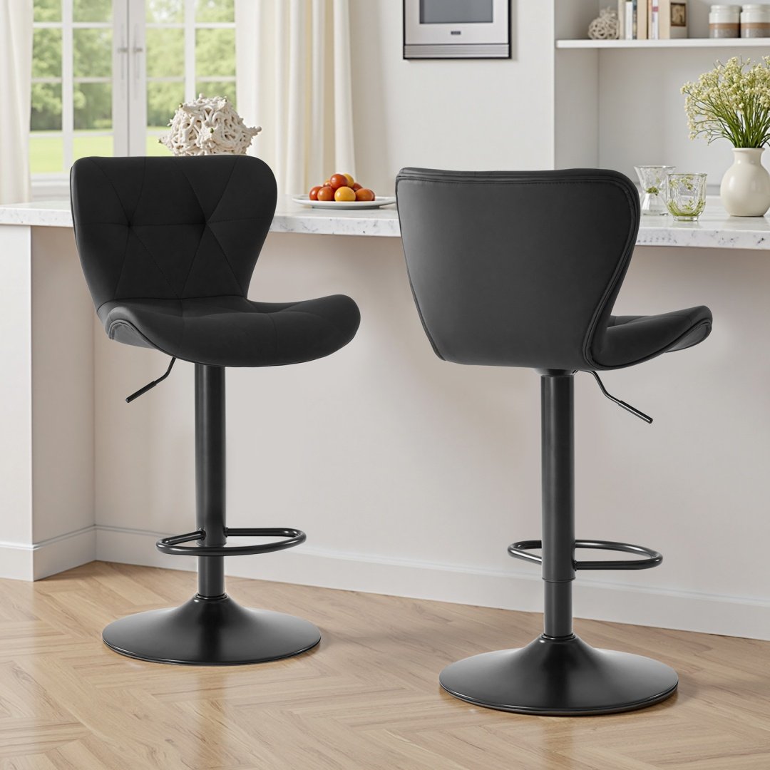 Modern Bar Stools Set Of 2, Adjustable Faux Leather Upholstered Swivel Bar Stools - Image 7