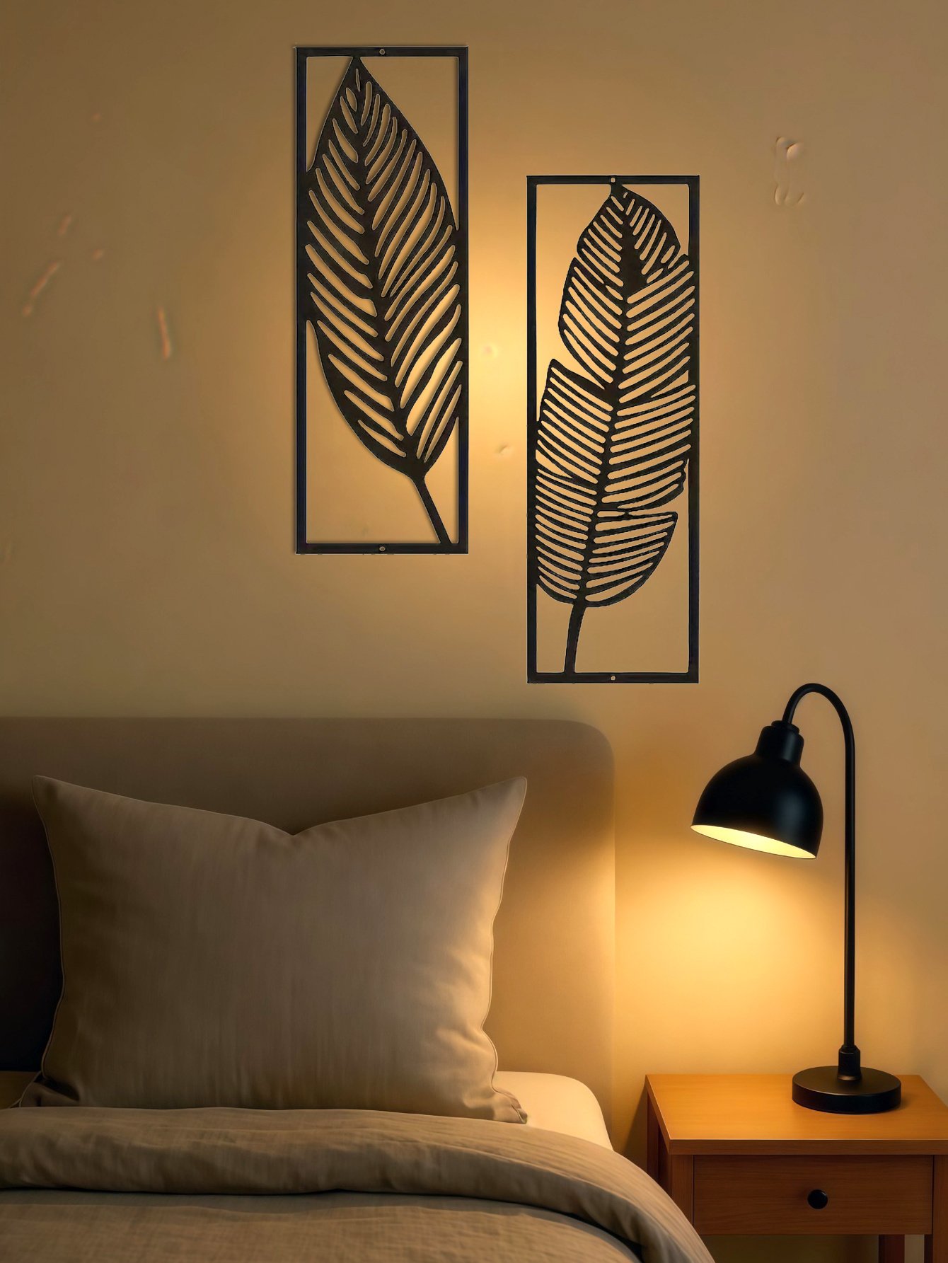 2-Pack Handmade Iron Leaf Wall Art - Rustic Nature-Inspired Home Decor - Image 4