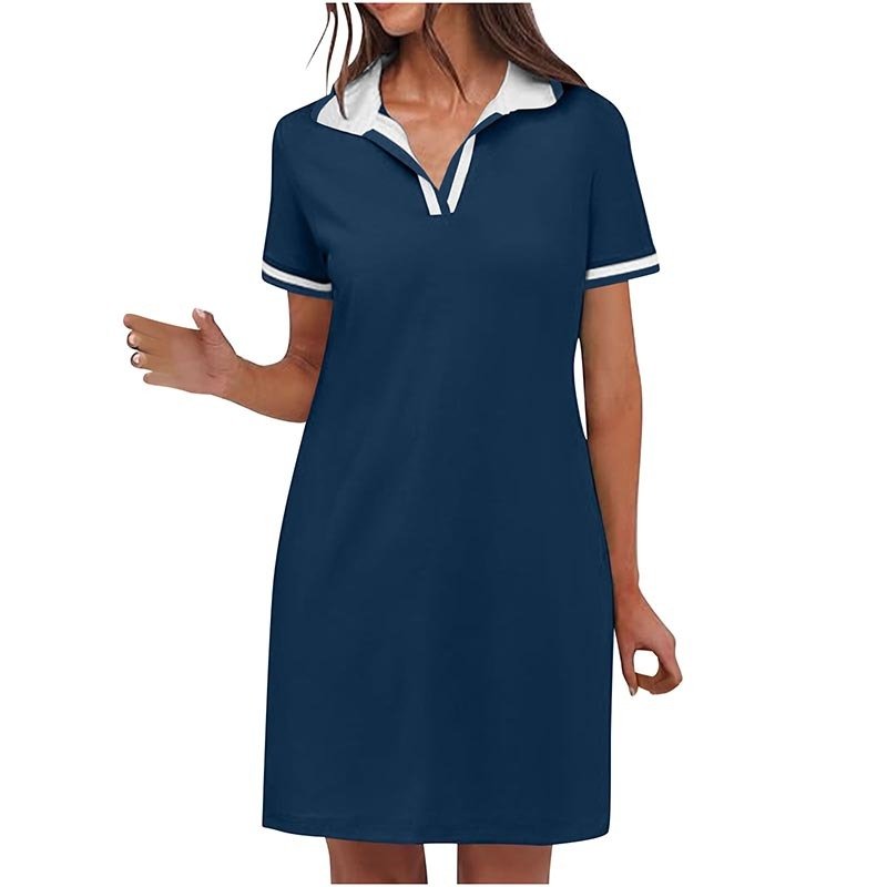 Women's Polo Dress Short Sleeve V Neck Casual Summer Mini Shirt Dress With Pockets - Image 9