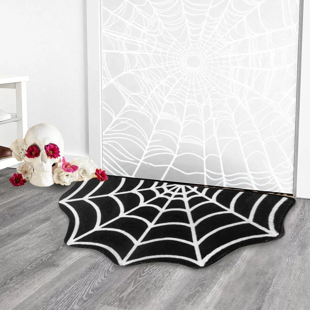 Spider Web Bath Mat 19.7 X 31.5 In Large Spider Web Rugs For Bedroom Gothic Home Decor Witchy Horror Goth Room Rugs Machine Washable Non-Slip Area Rugs For Front Door Kitchen - Image 3
