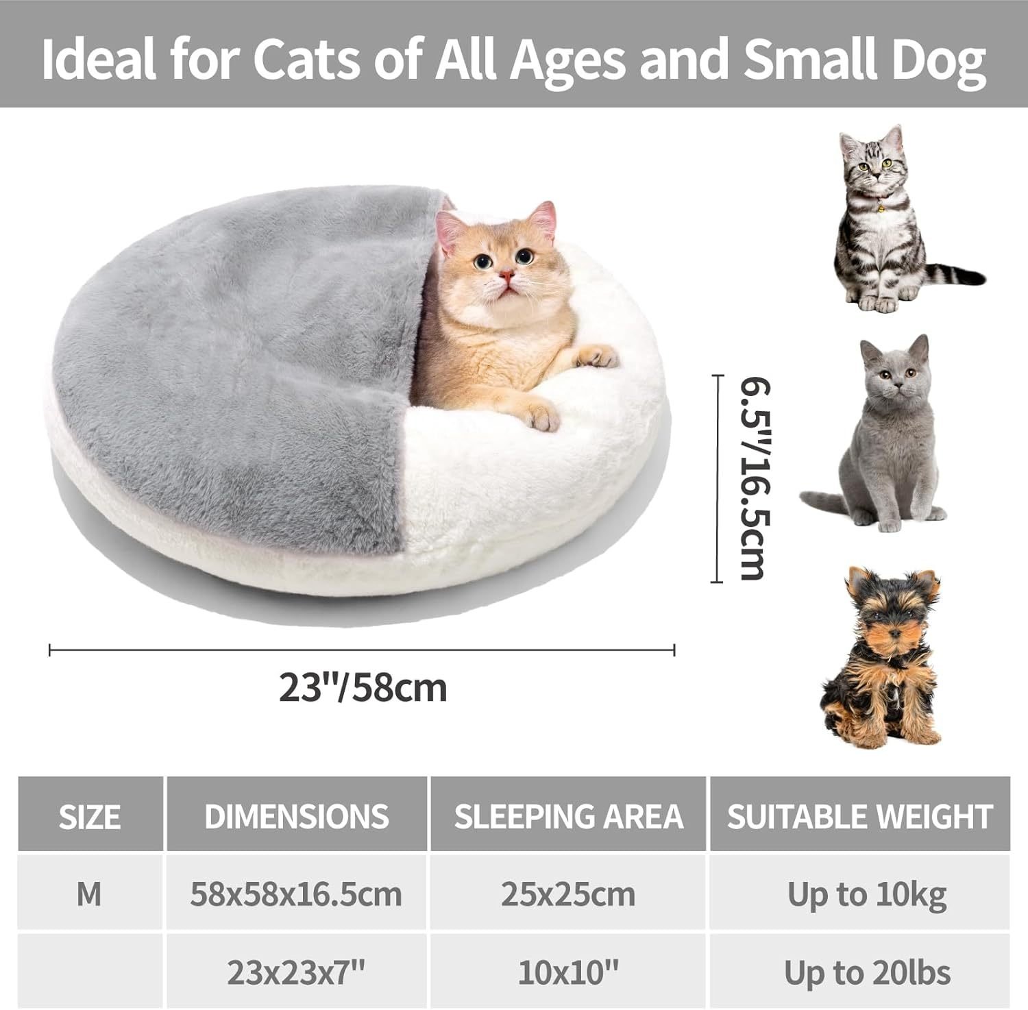 MEWOOFUN Enclosed Cat Bed Cave - Washable Pet Bed With Blanket & Non-Slip Base For Cats & Small Dogs 22'' X 22'', White - Image 3