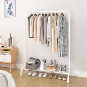 1Pc 33lbs Loading Garment Racks Freestanding Clothing Racks Clothes Rack Stands Organizer With Bottom Shelf For Dormitory Home