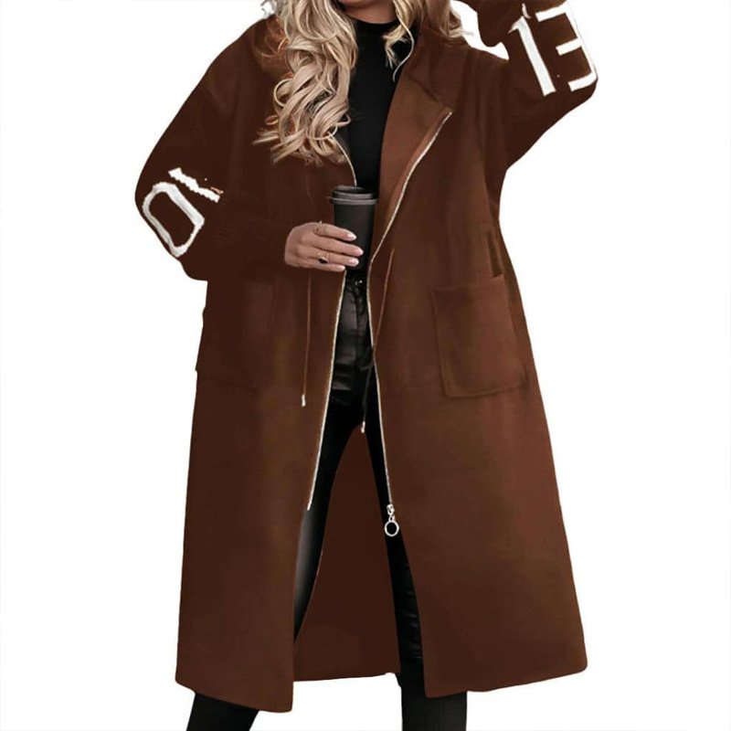 Women's Long Sleeve Letter Print Hooded Coat With Pockets - Zip Front Long Windbreaker For Spring&Fall - Image 9