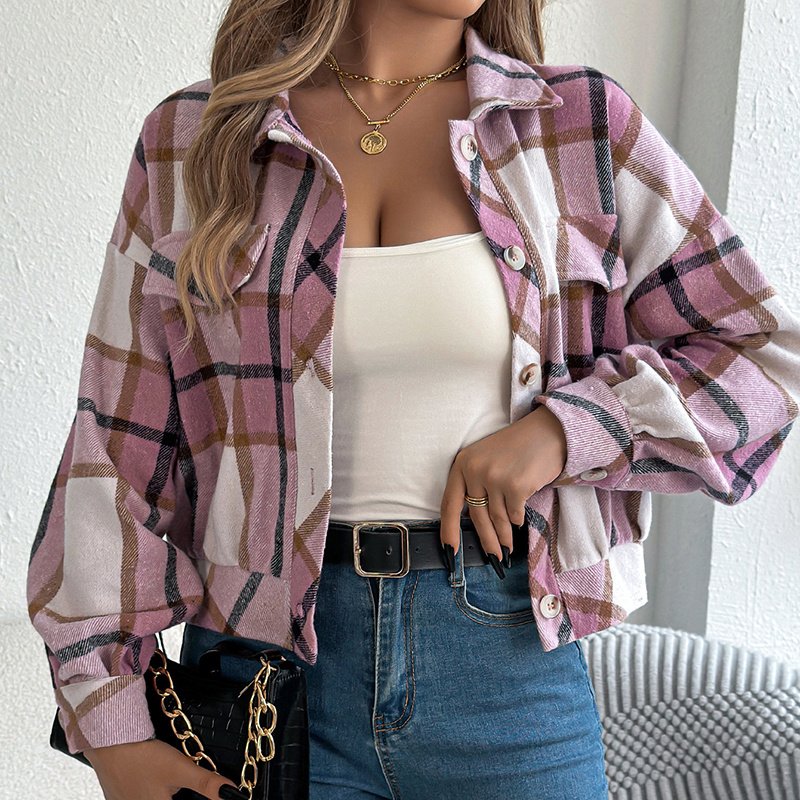 Womens Button Down Shirts Jacket Long Sleeve Plaid Shackets Business Casual Blouse Top - Image 8