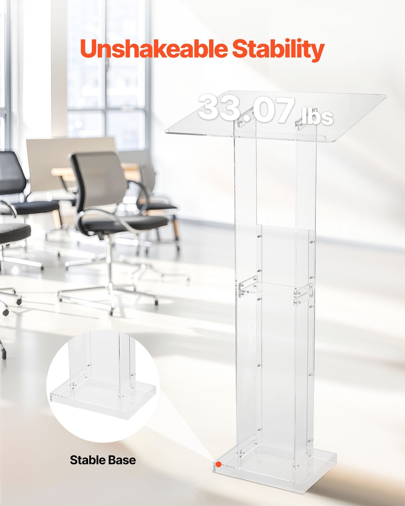 Podium Stand 50 In Portable Acrylic Lectern Storage Shelf Wide Reading Surface - Image 5