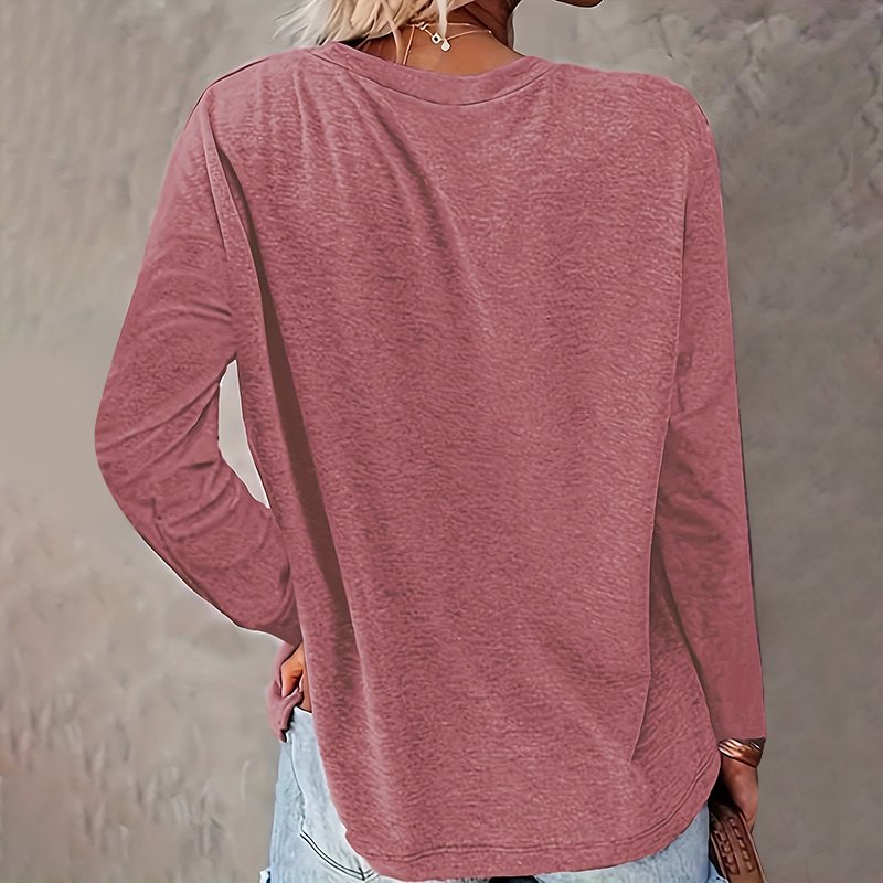 Basic Solid Color Women's Two-Piece Outfit Round Neck Long Sleeve Casual Tops For Spring & Fall - Image 7