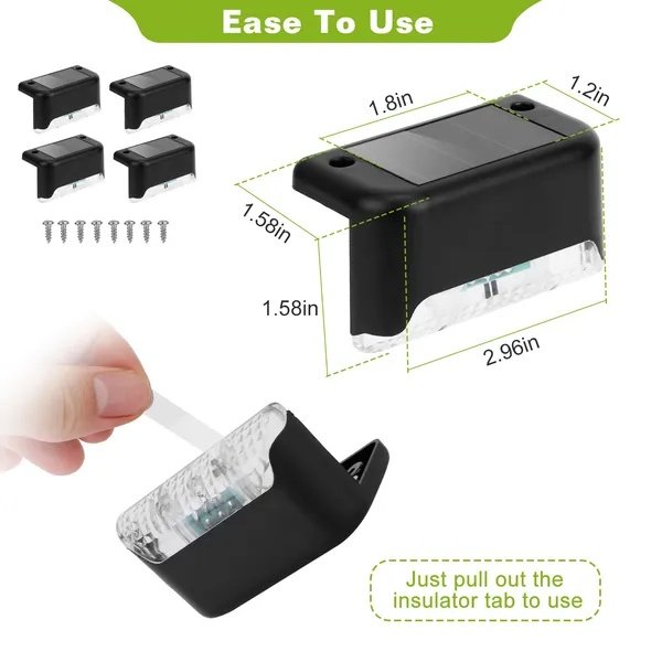4Pcs Solar Powered LED Step Lights Outdoor Water-Resistant Dusk - Image 3