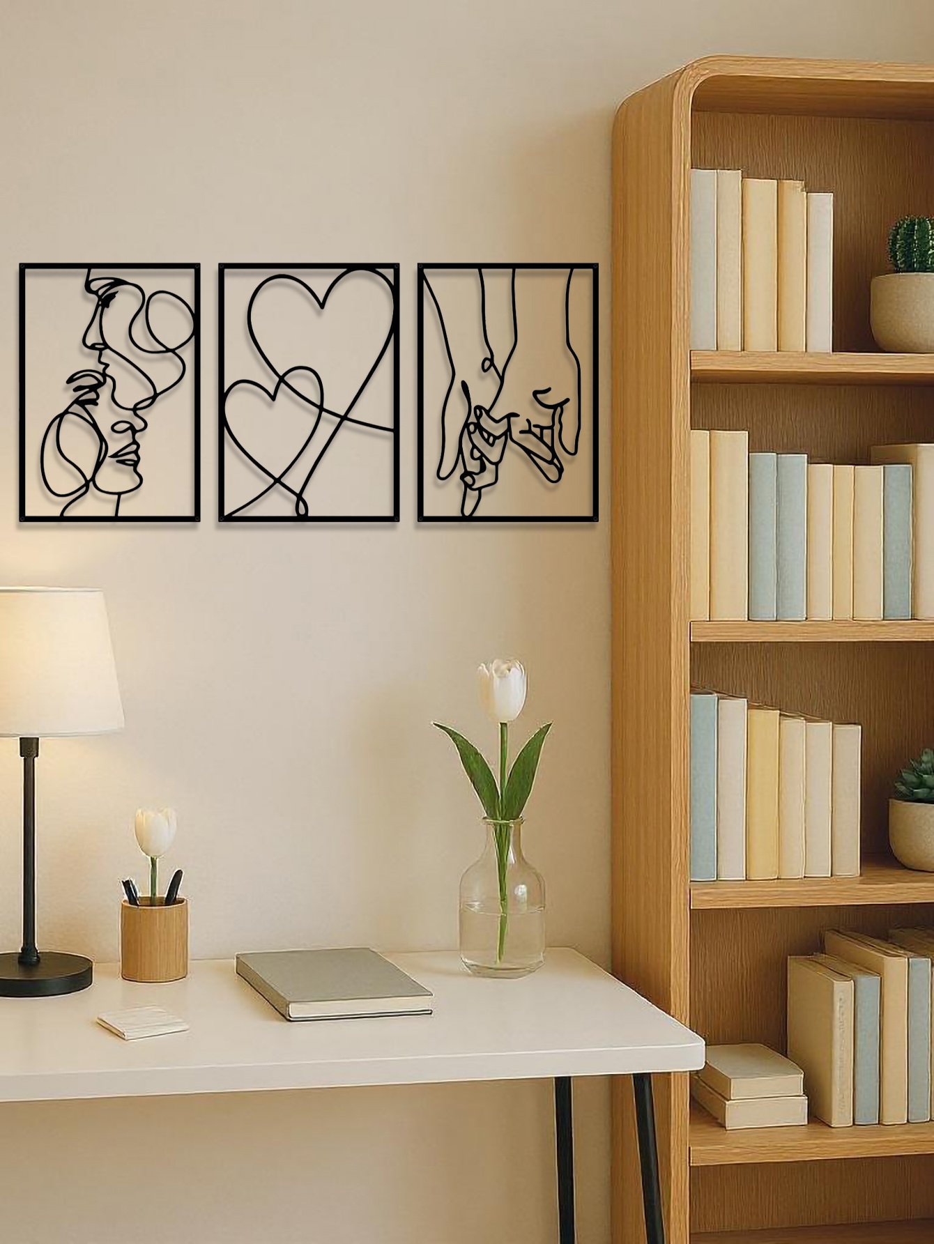 3 Piece Romantic Metal Wall Art Set Minimalist Couple Silhouette For Living Room - Image 2