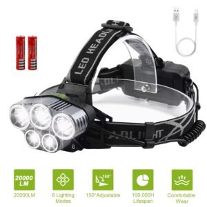 Rechargeable Headlamp 20000 Lumen LED Headlight 6 Modes Headlamp Flashlight For Camping Cycling Hiking Hunting Emergency