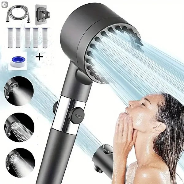 Shower Head, High Pressure Flow Multiple Modes, 5 Layers Filter, Hard Water Power Rinse, With Switch, Suitable For Pet Bathing, Vertical Shower, White Turbo Shower - Image 4