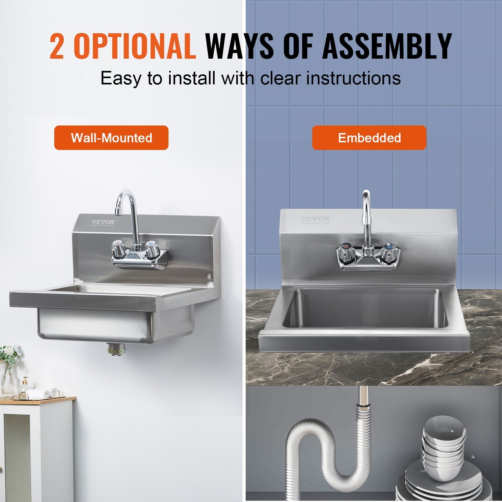 Commercial Hand Sink With Faucet, Stainless Steel Sink For Washing, Small Hand Washing Sink, Wall Mount Hand Basin, Utility Sink For Restaurant, Kitchen, Bar, Garage And Home, 17 X 12.8 Inch - Image 5