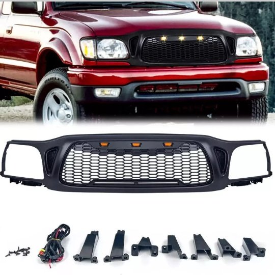 Front Grille Fits For Tacoma 2001 2002 2003 2004 With Light Letters Matte Black Radiatormesh