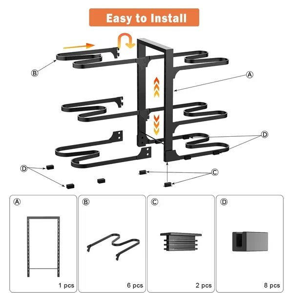 Pots And Pans Organizer, Adjustable 6-Tier Pots Organizer Rack For Cookware Heavy Duty Pots Rack For Kitchen Storage - Image 5