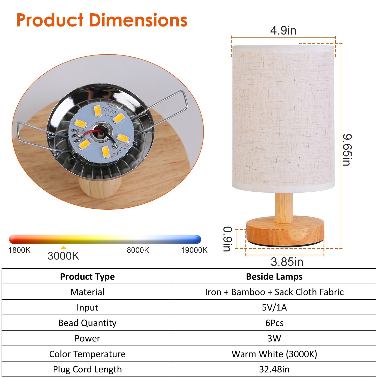 Warm White Bedside Lamp USB Plug Modern Bedroom Lamp - Image 6