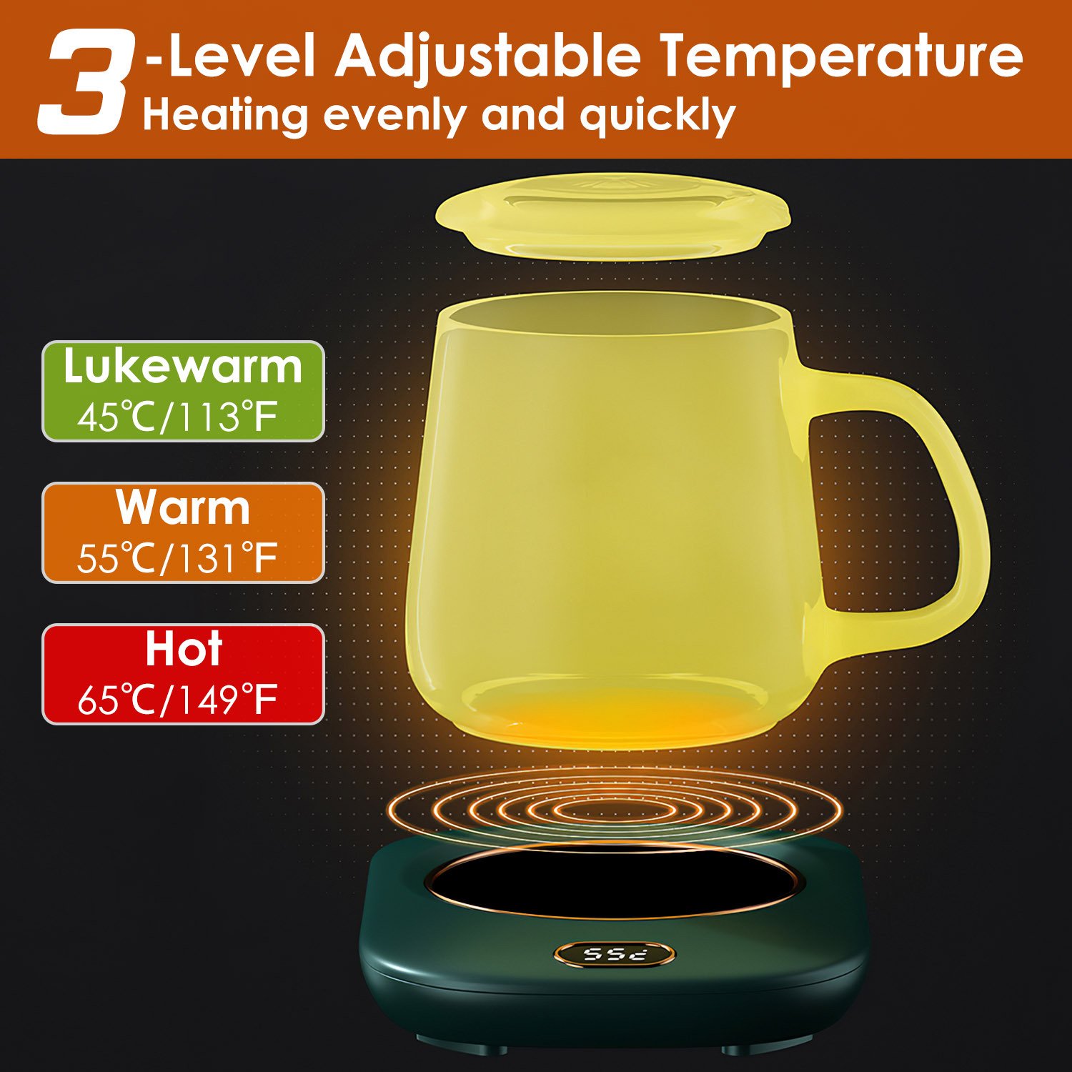 3 Color Options -- 1Pc Electric Coffee Mug Warmer For Desk Auto Shut Off USB Tea Milk Beverage Cup Heater Heating Plate For Office Home 3 Temperature Setting - Image 7