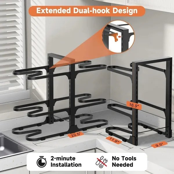 Pots And Pans Organizer, Adjustable 6-Tier Pots Organizer Rack For Cookware Heavy Duty Pots Rack For Kitchen Storage - Image 3