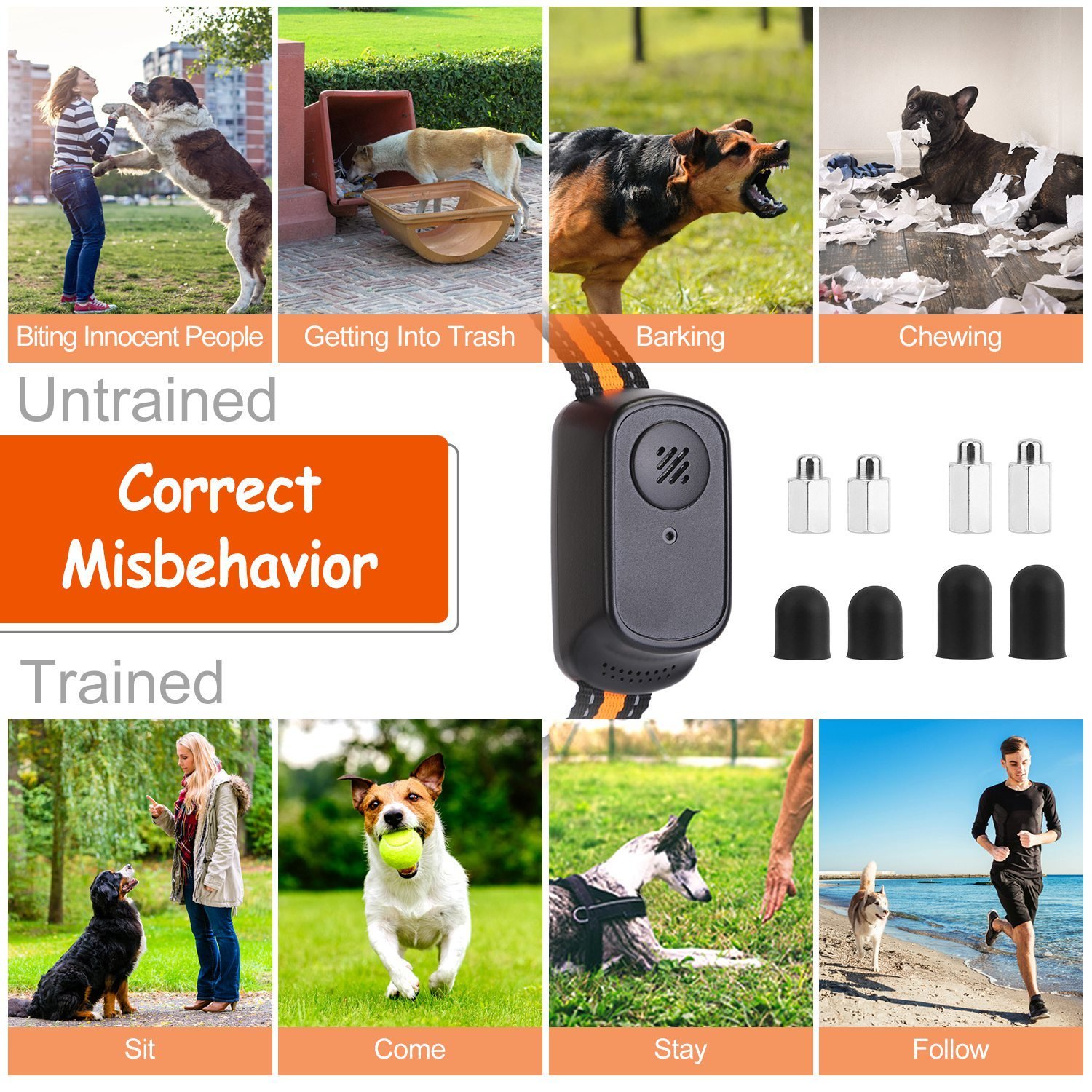 1Pc 984FT Dog Training Collar IP65 Waterproof Pet Beep Vibration Electric Shock Collar 3 Channels Rechargeable Transmitter Receiver Trainer With Recording Safety Keypad Lock - Image 4