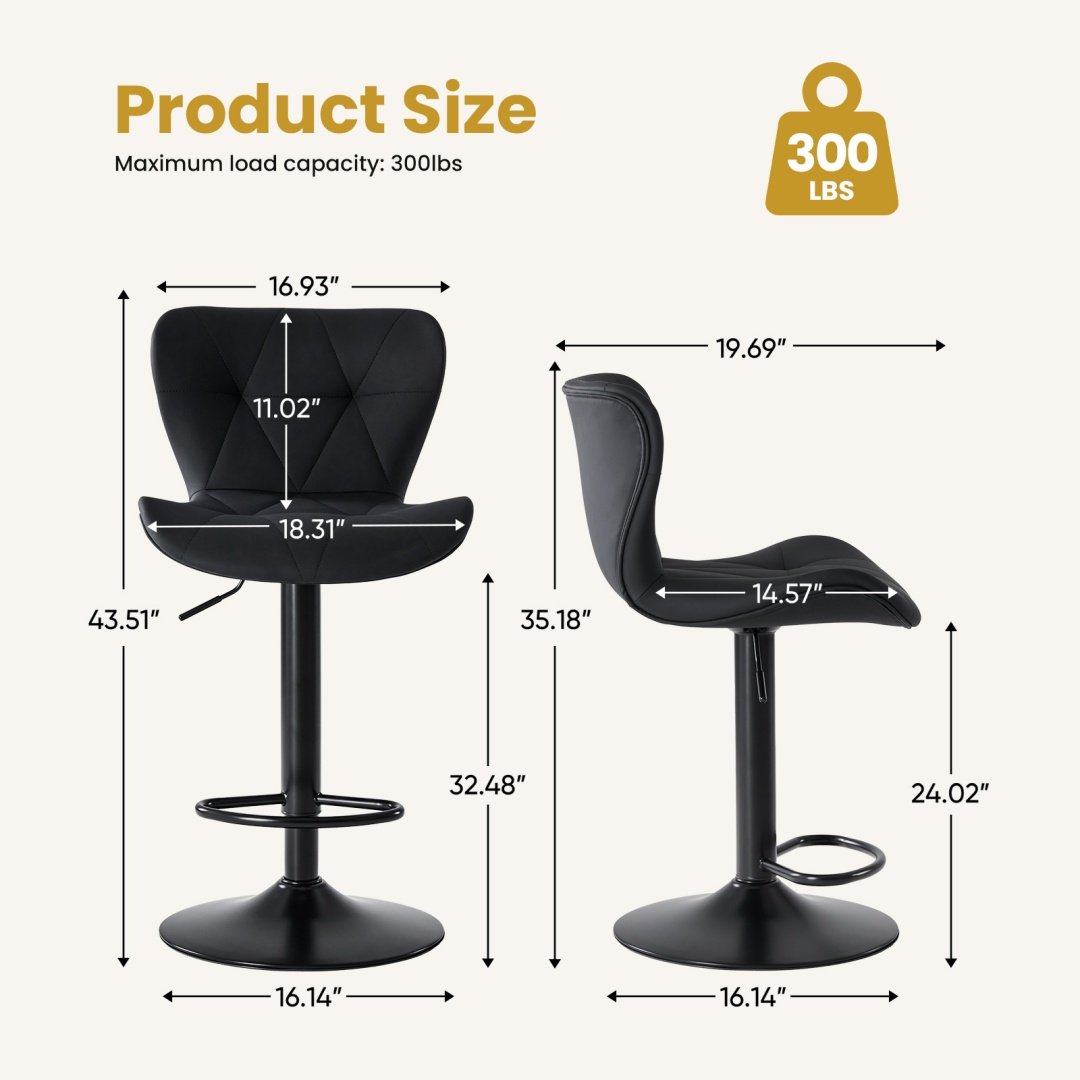 Modern Bar Stools Set Of 2, Adjustable Faux Leather Upholstered Swivel Bar Stools - Image 5