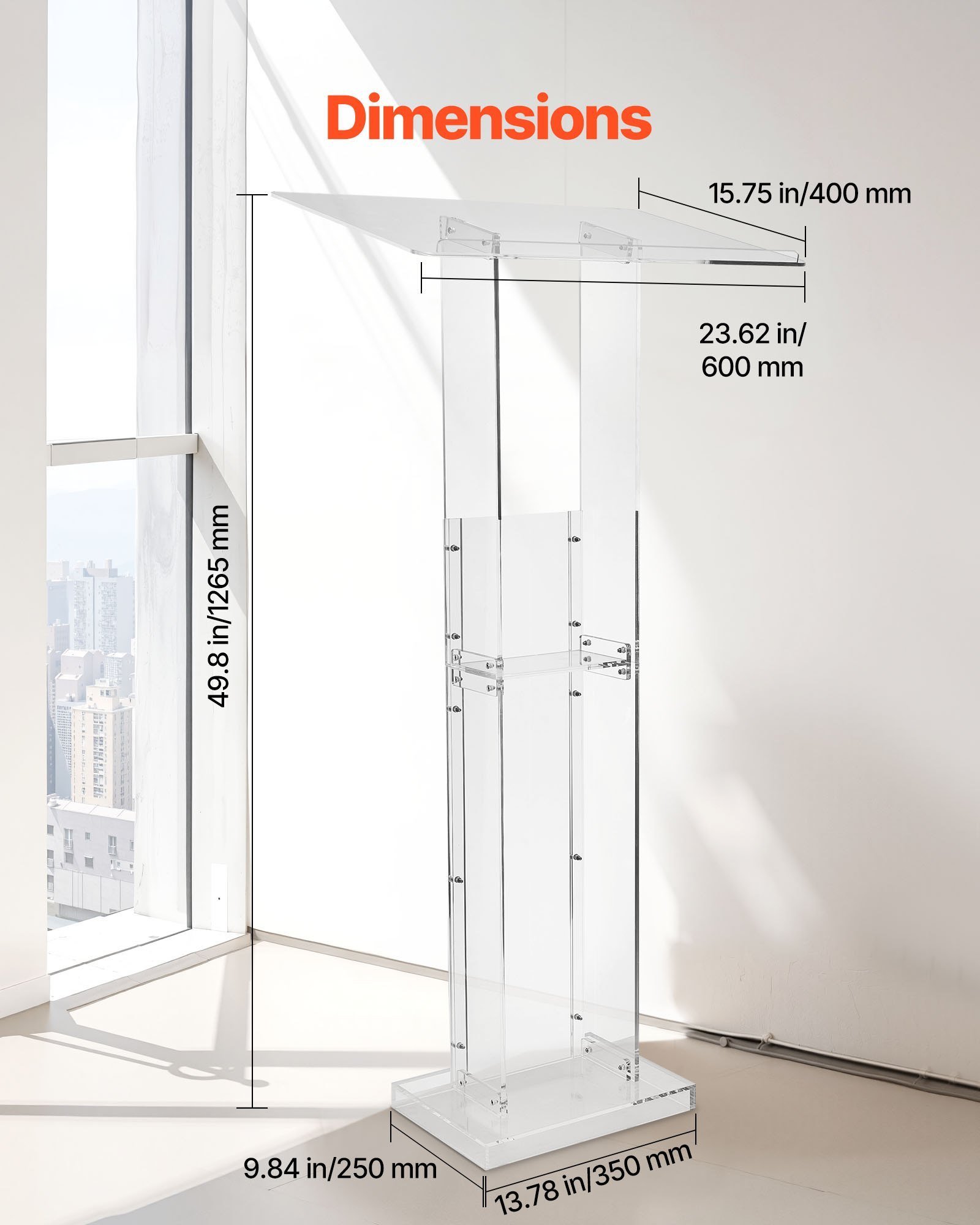 Podium Stand 50 In Portable Acrylic Lectern Storage Shelf Wide Reading Surface - Image 4