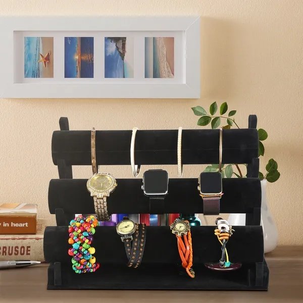 3-Tier Velvet Jewelry Stand Removable Bracelet Holder Watch Jewelry Bangle Display Rack - Image 2
