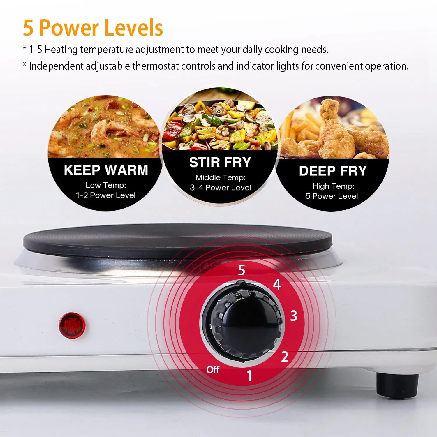 2000W Double Electric Burner Portable Dual Counter Stove Countertop Hot Plate Kitchen Cooker Stove With 5 Gear Temperature Control - Image 4