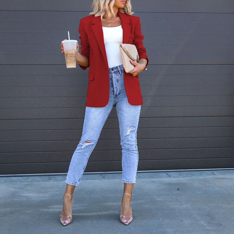 Womens Casual Blazers Open Front Long Sleeve Work Office Suit Jackets Blazer - Image 2