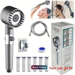 Stainless Steel Fixture - 5 Filter Shower Set, With 3 Adjustable Modes, Stainless Steel Panel And Adapter, Perfect Christmas Gift, Christmas Shower. My Order