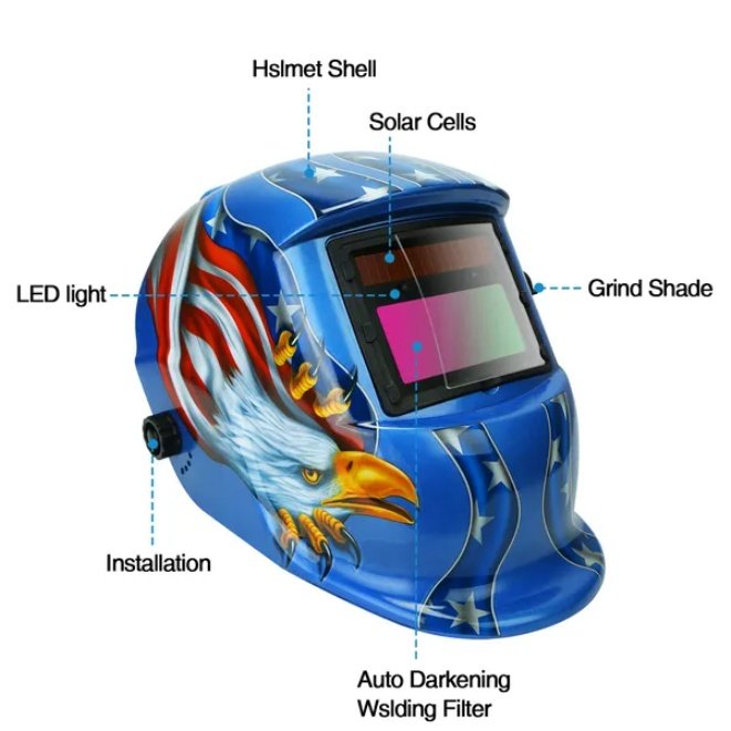 Welding Helmet Solar Powered Auto Darkening Hood With Adjustable Wide Shade Range 9-13 - Image 2